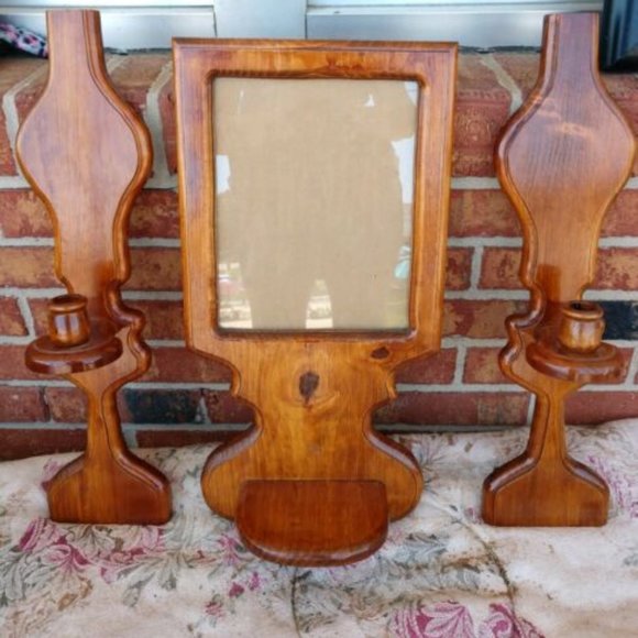 👁️‍🗨️WOOD 3 PIECES✅ Vintage  Wood Picture Frame & Candle Sconce Set Price Firm - Picture 2 of 16
